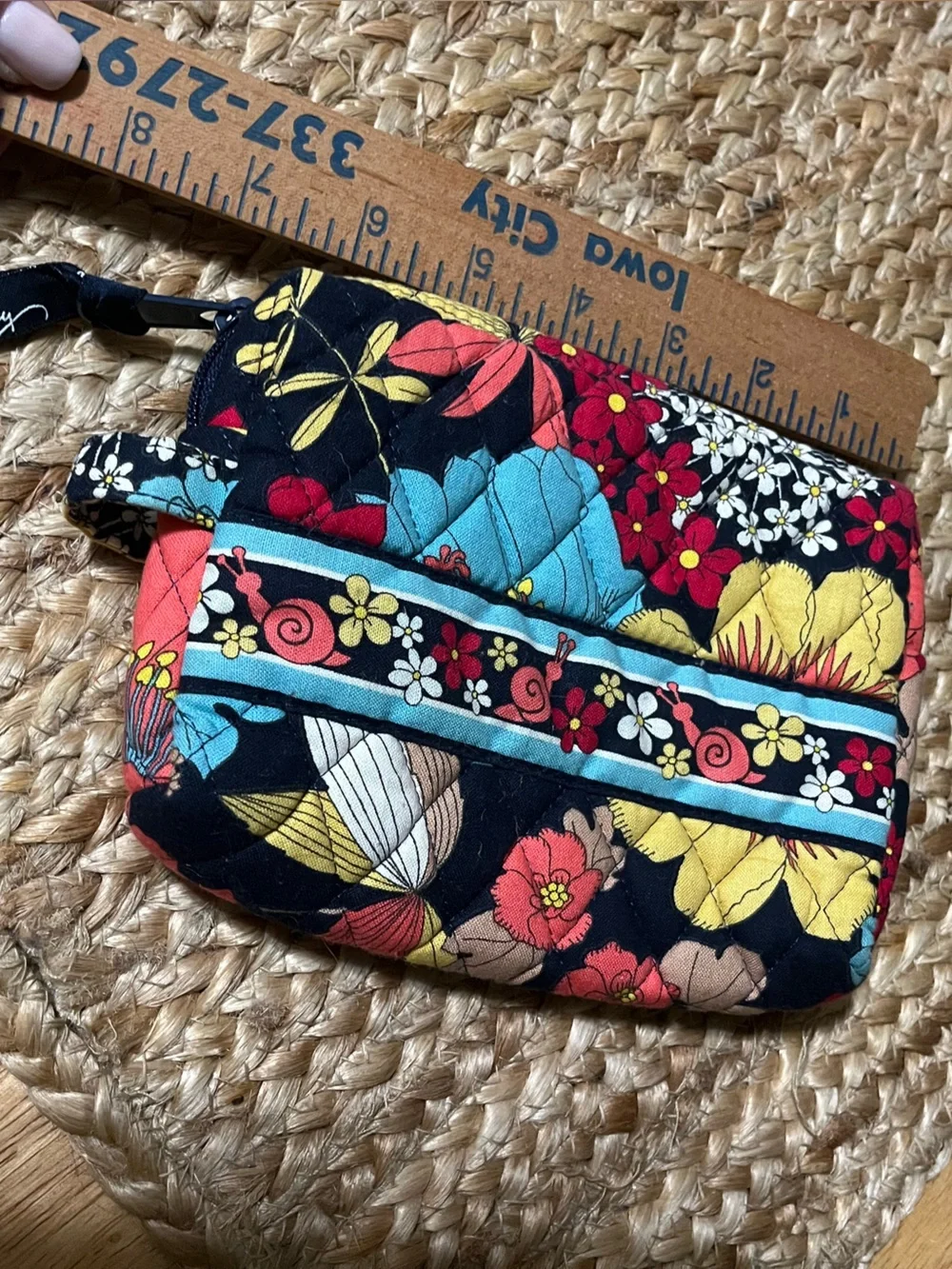 Vera Bradley Black Multi Floral Quilted Zip Cosmetic Pouch